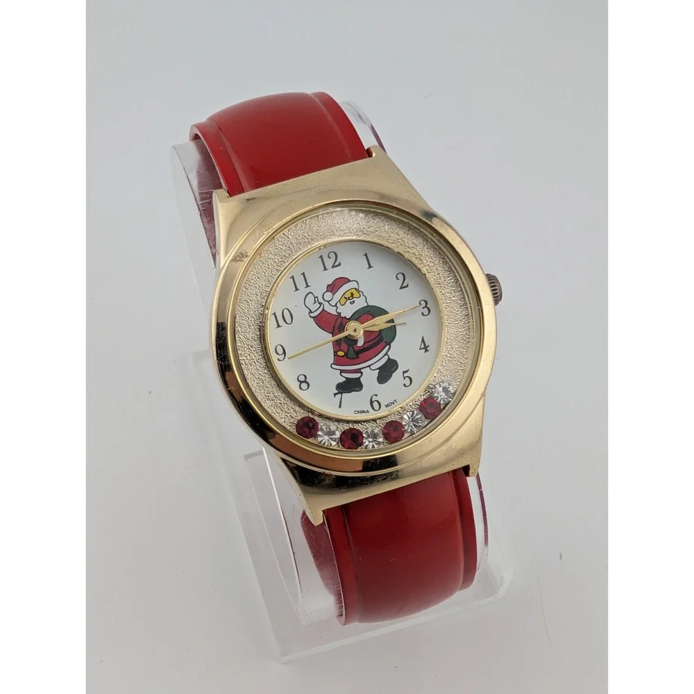 Vintage Santa Claus Watch Bangle Watch 33mm Case Floating Crystals- New Battery